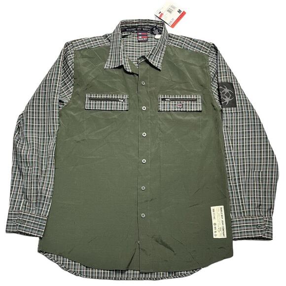 Vintage Bugle Boy Jean Co Shirt M Plaid Utility Patch Long Sleeve NWT - Picture 1 of 3